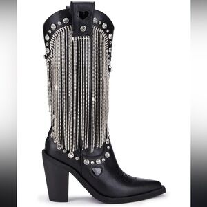DOLLSKILL PRESENT PERFECT COWBOY BOOTS (Black Rhinestone Fringe Women's Boots)